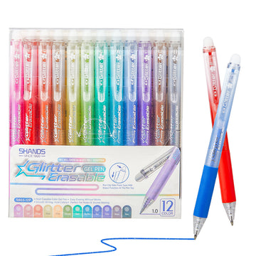 12-Color Glitter Erasable Gel Pen Set | 1.0mm Retractable, Heat-Sensitive Quick-Dry Ink