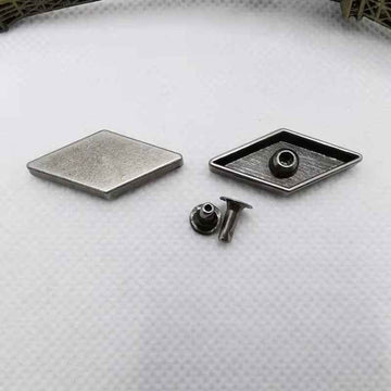 Antique silver flat diamond alloy rivets with square tops and metal backing studs