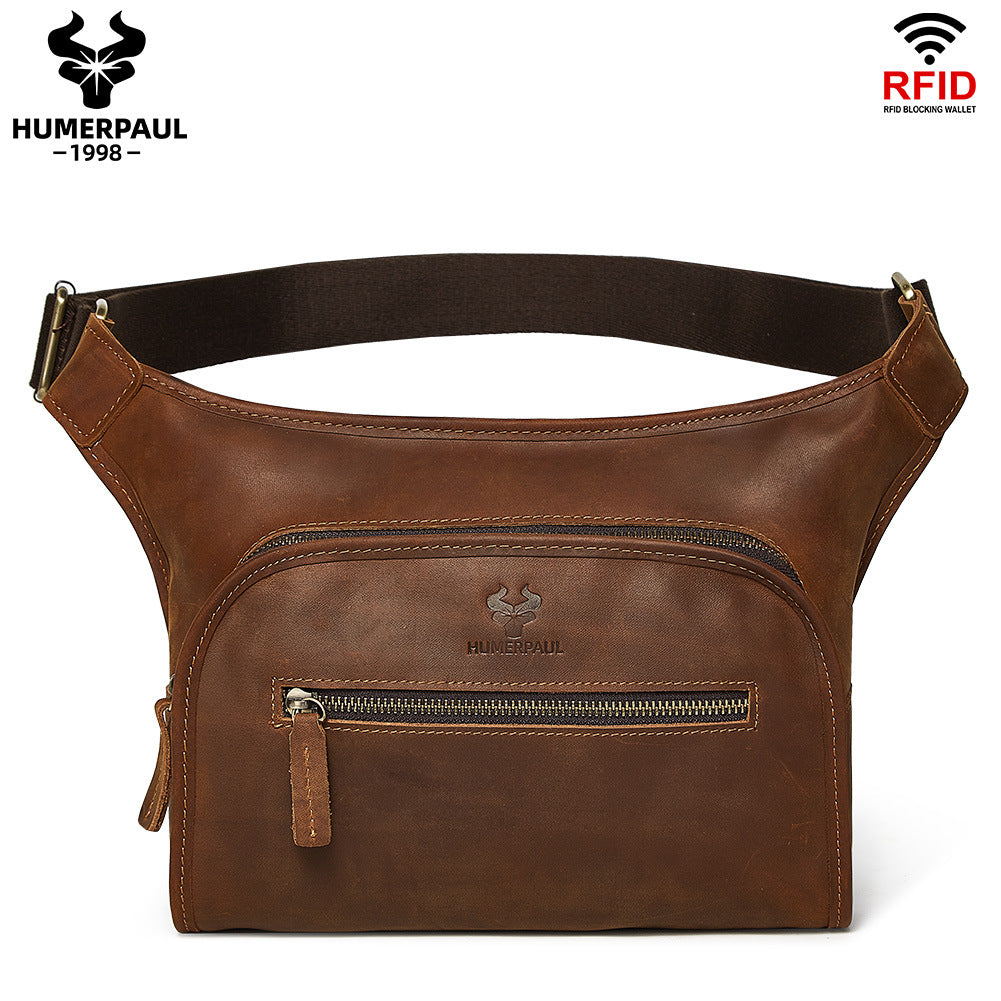 Men's Genuine Leather Commuter Shoulder Crossbody Bag Brown