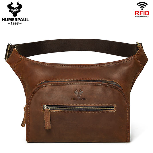 Men's Genuine Leather Commuter Shoulder Crossbody Bag Brown