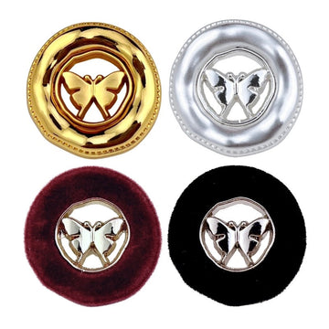 Butterfly metal buttons set, gold and silver with flocked velvet backs