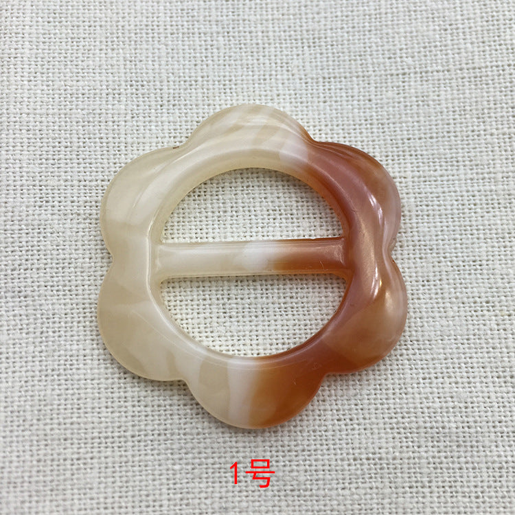 花朵树脂扣按钮，棕白渐变色，款式1