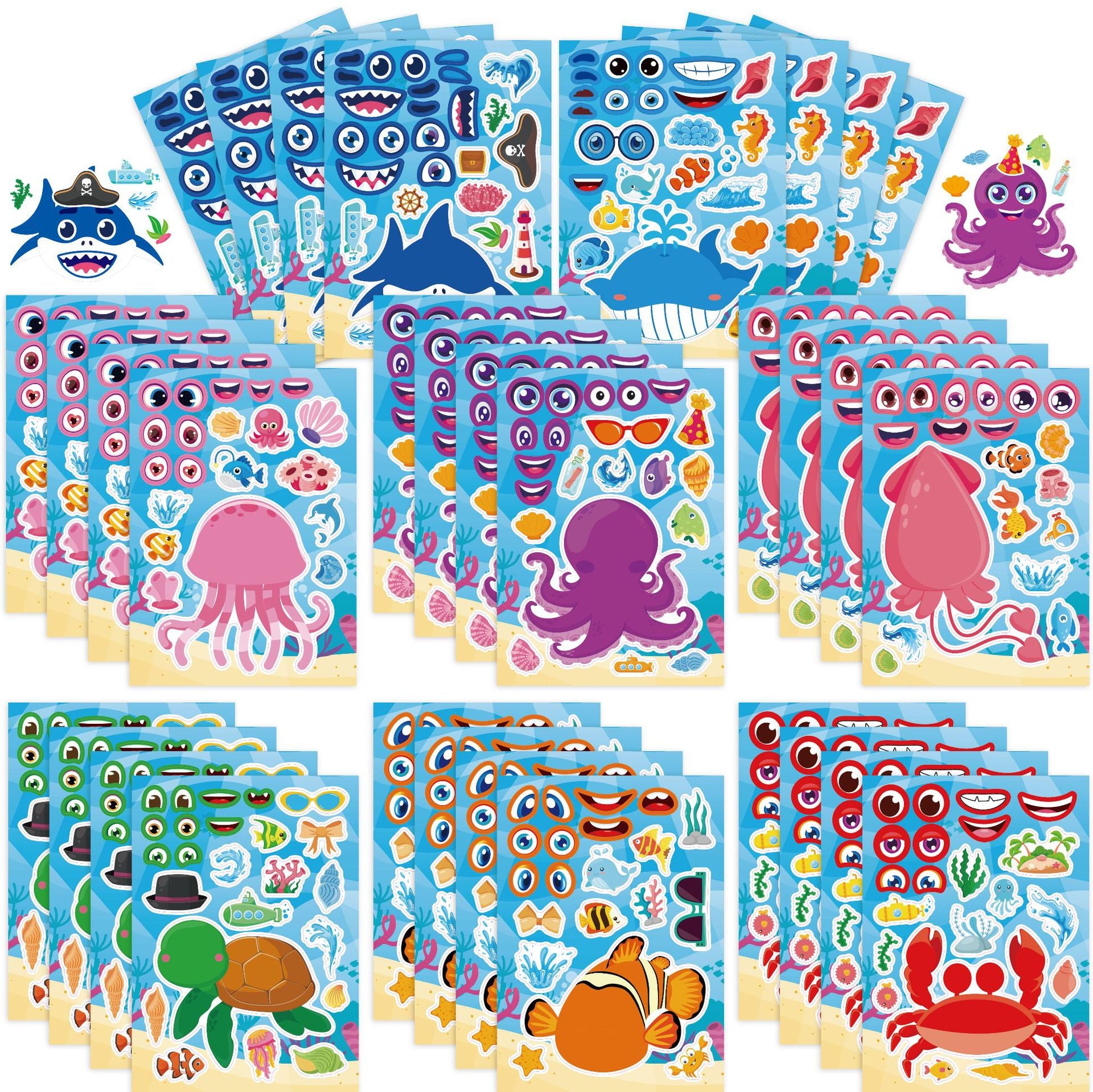 32 Sheets Cartoon Ocean Animals Make Your Own Stickers for Kids