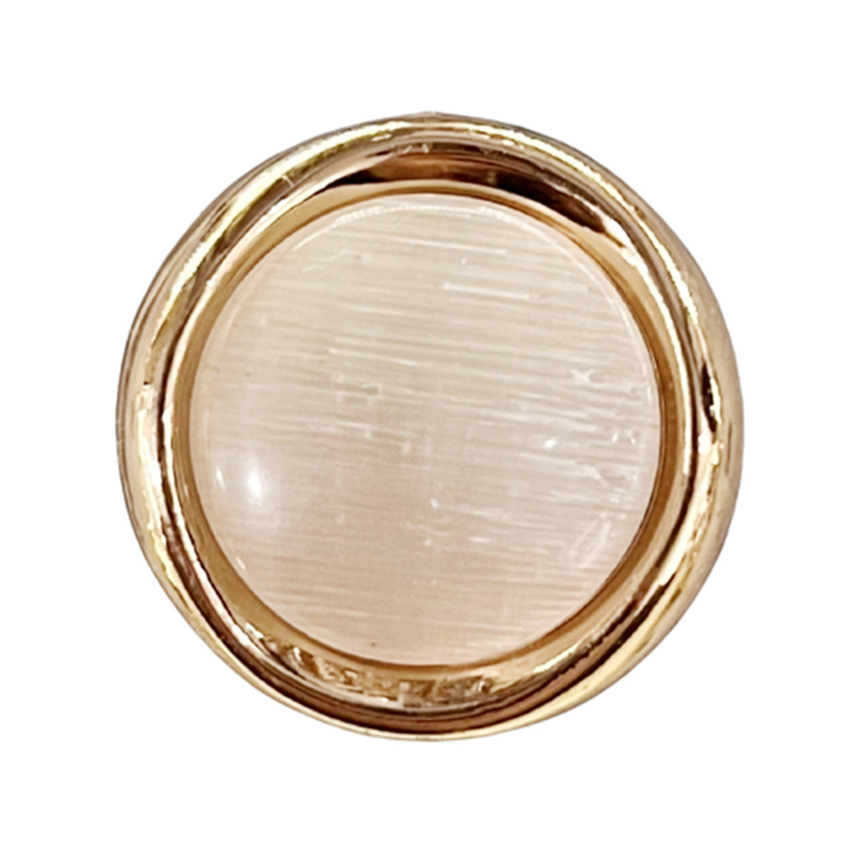 Opalescent cat-eye shirt button, gold rim, pearly white center (1pc)