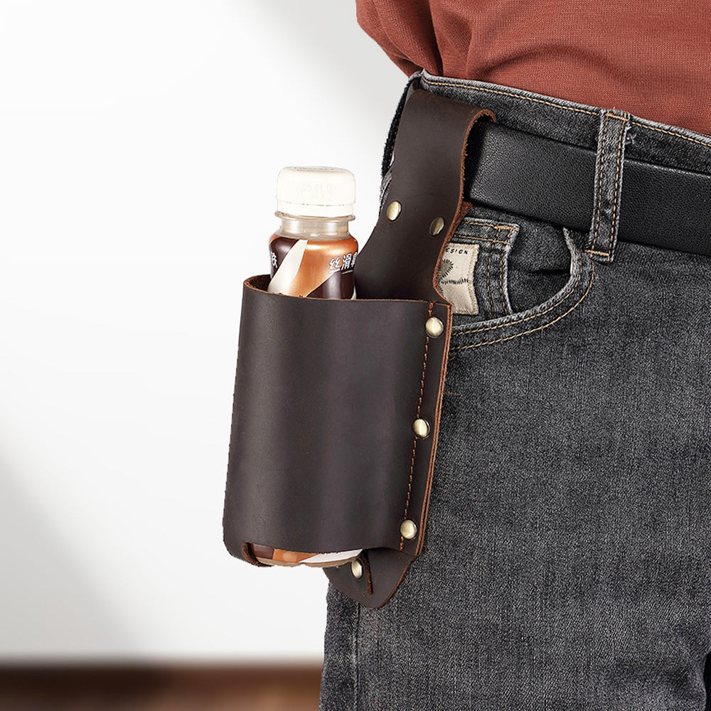 Genuine Leather Belt-Mounted Beer Holster Bottle Holder