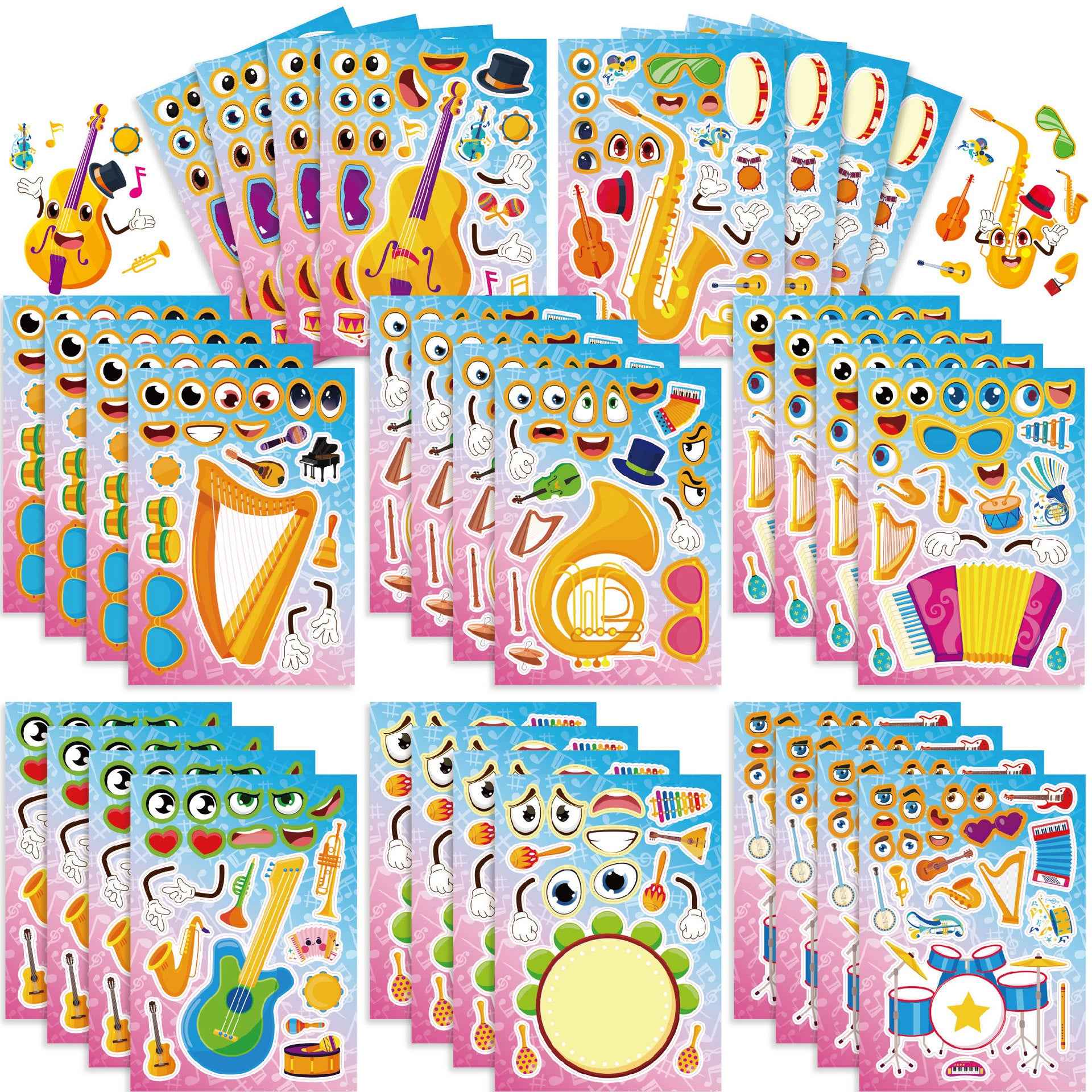 Make a Face Cartoon Musical Instrument DIY Stickers for Kids 24 Sheets