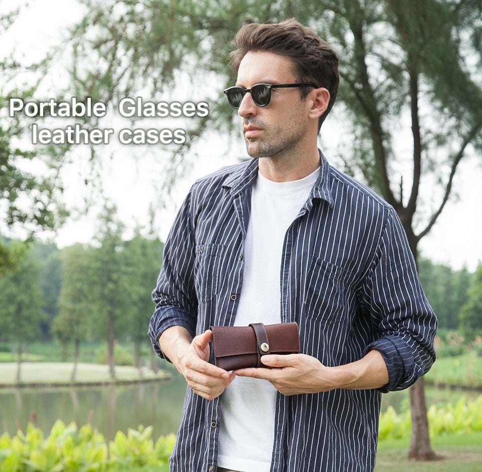 Full-Grain Leather Glasses Case – Handcrafted Magnetic Closure Sunglasses Storage Box