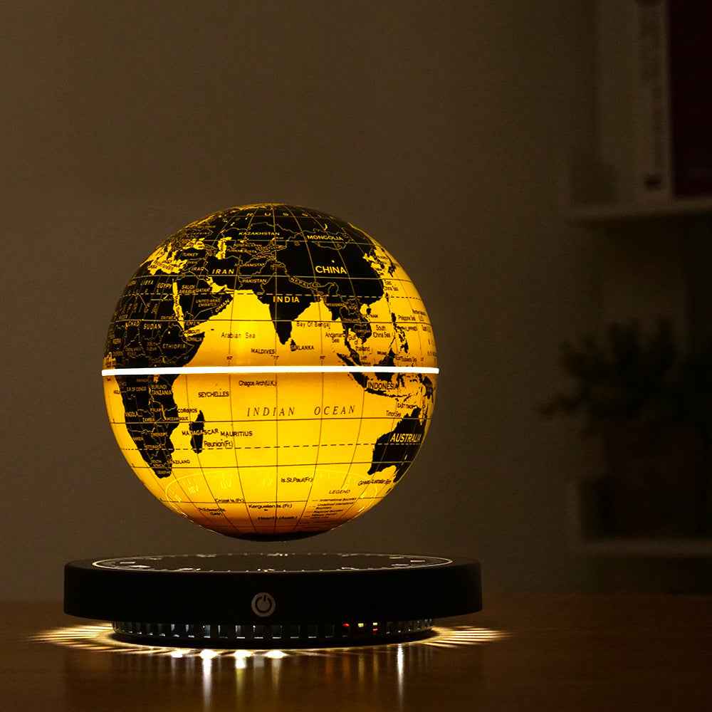 Levitating Globe with Clock Base Floating Golden Earth Sphere Lamp