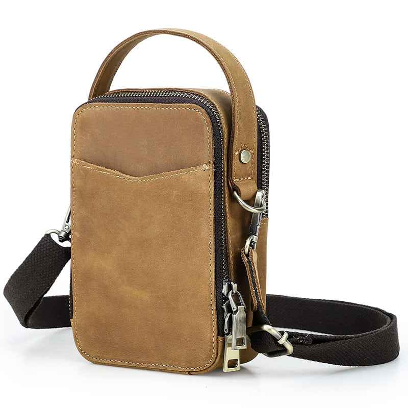 Contacts Family Leather Phone Pouch – Vintage Crossbody Bag Light Brown