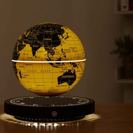 Levitating Globe with Clock Base Floating Golden Earth Sphere Lamp