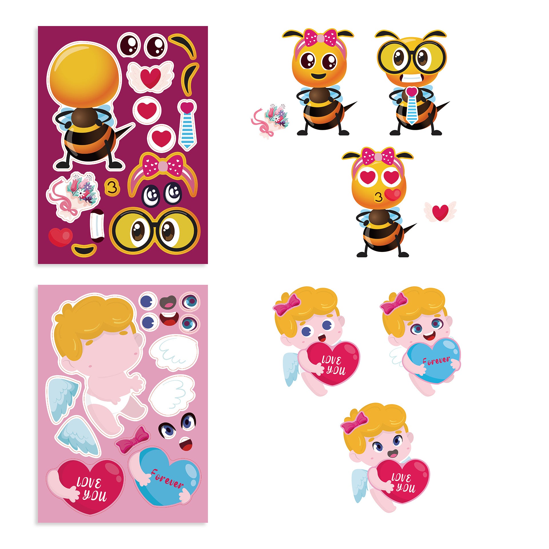 24 Sheets Valentine's Day Love You Animal Stickers for Kids