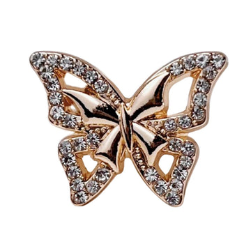 Butterfly rhinestone metal shank button, gold-tone with sparkling crystal border