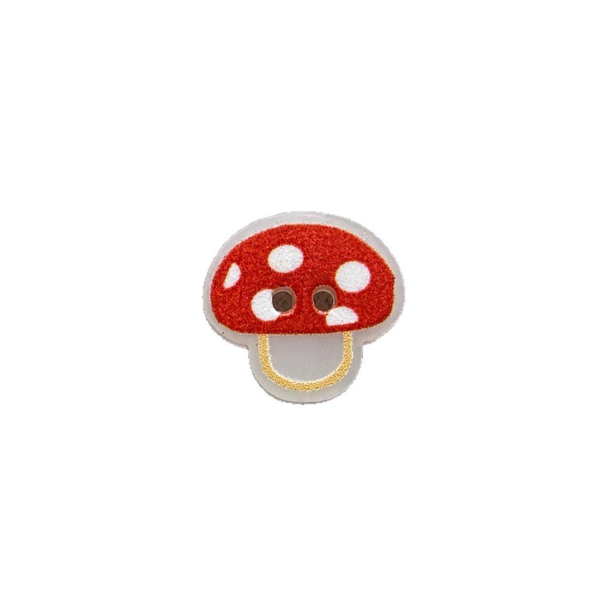 Mushroom resin button, red with white spots and tan underside
