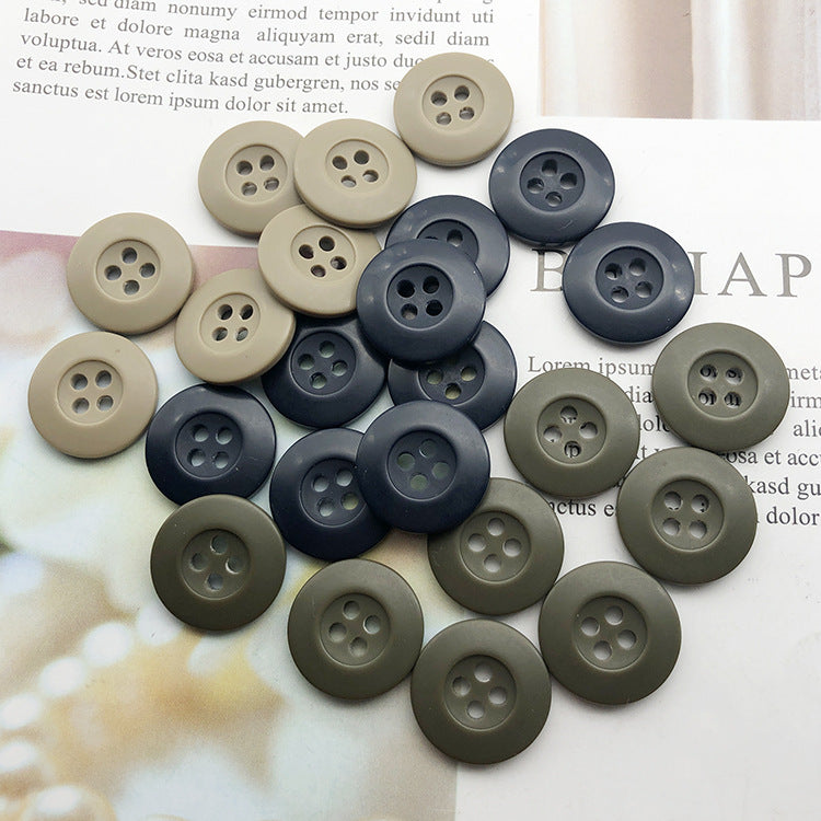 Runde 4-Loch Resin-Knöpfe, gemischte Farben: khaki, oliv, dunkelblau/schwarz