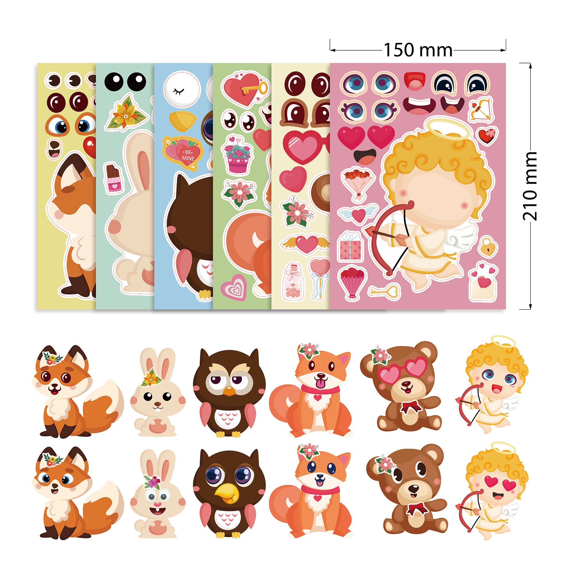 24 Sheets Valentine's Day Animal Stickers for Kids