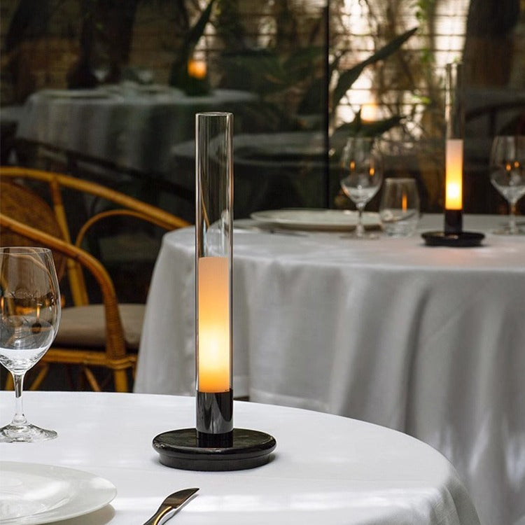 Rechargeable LED Candle Table Lamp | Touch Dimming | 3000K Warm Light | Aluminum & Glass | Indoor & Outdoor