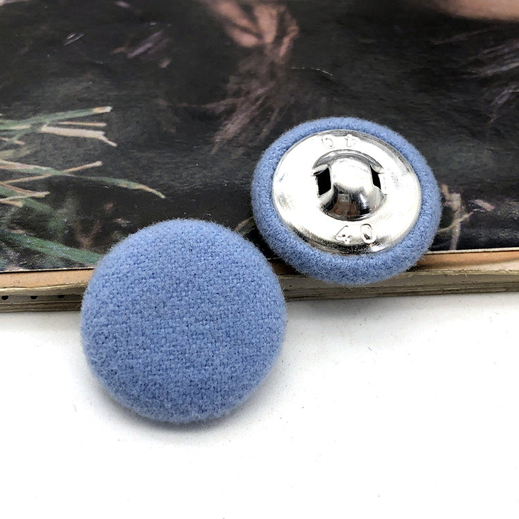 28mm round fabric-covered button, light blue with metal shank