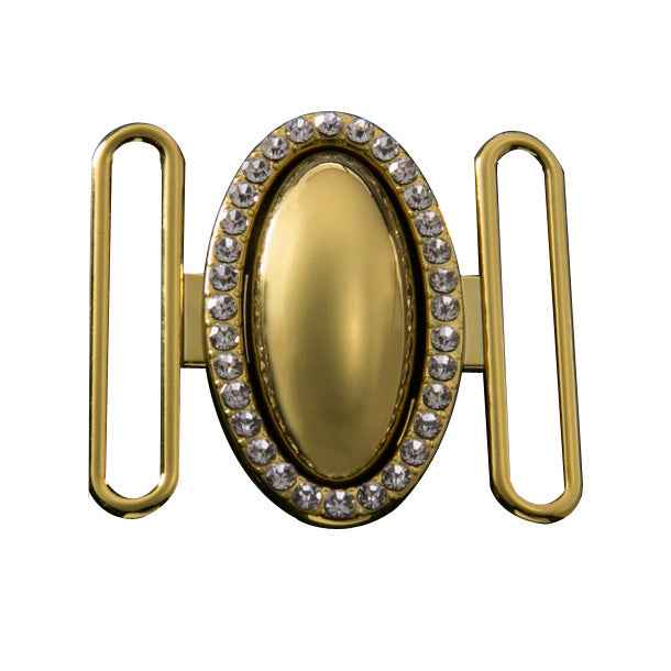 Ovaler Strass-Buckle mit zwei Metallklammern, goldfarben, einteiliges Set