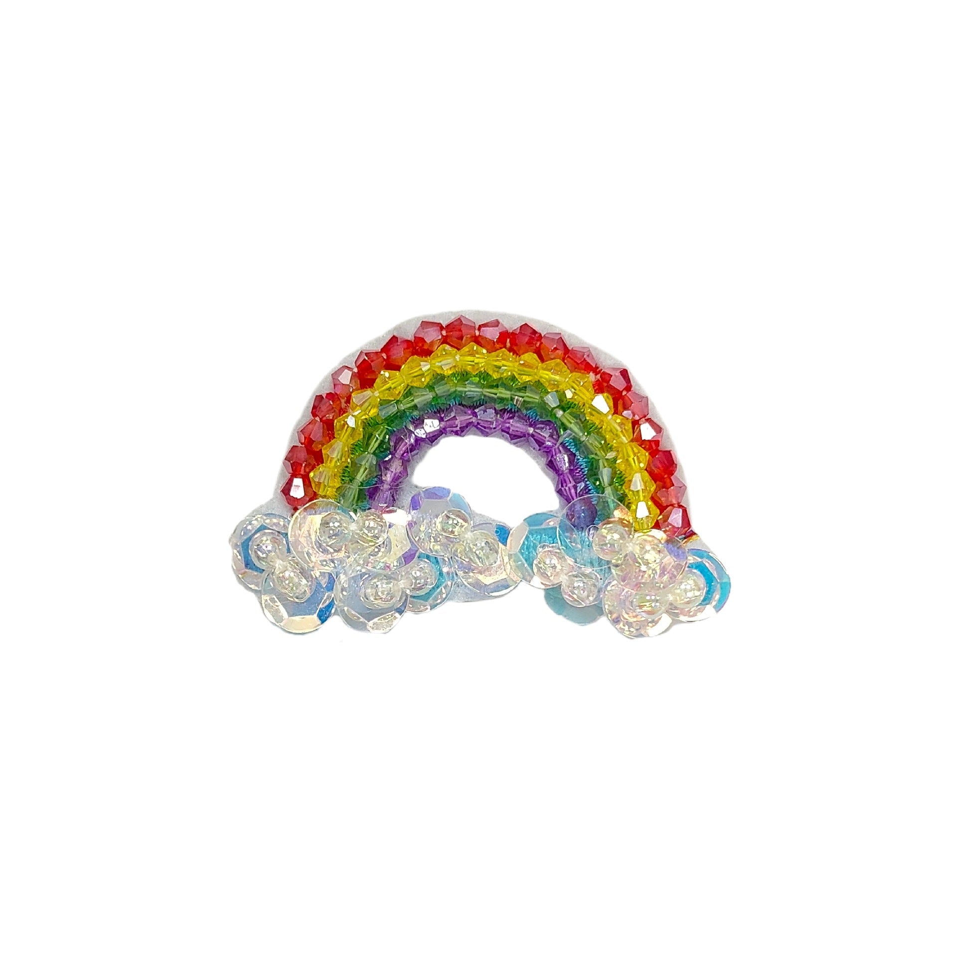 Rainbow arc rhinestone applique patch with clear crystal cloud accents