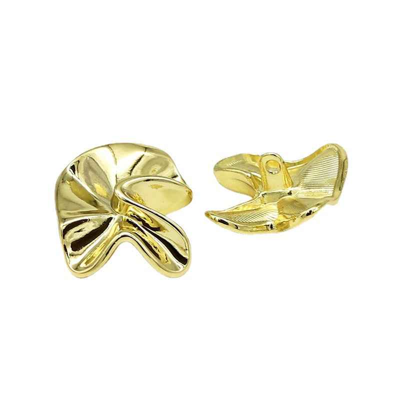 Gold geometric floral metal shank button set with shiny curved petal pattern