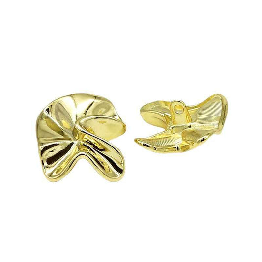 Gold geometric floral metal shank button set with shiny curved petal pattern