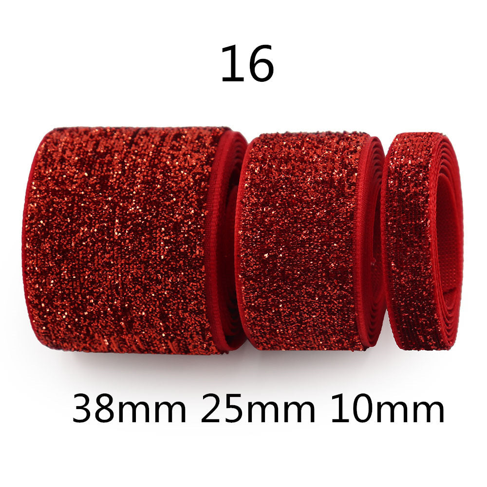 Gradient chenille sparkle ribbon, Style 16 red: 38mm, 25mm, 10mm