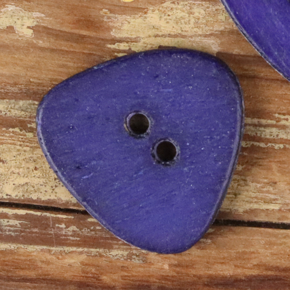 Purple novelty shirt button with two holes on a triangular shape