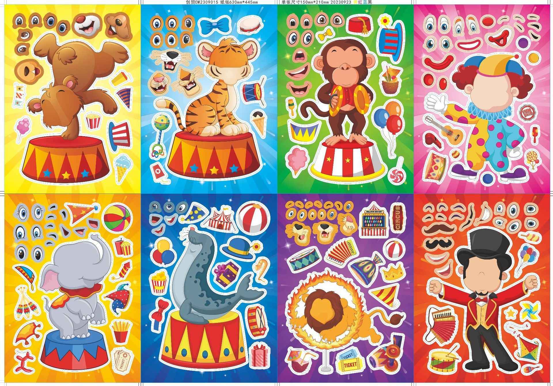 Make a Face Cartoon Circus DIY Stickers for Kids 24 Sheets