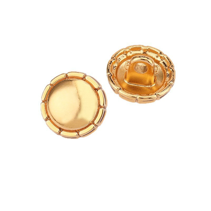 Tea gold domed metal shirt buttons, front and back shank view