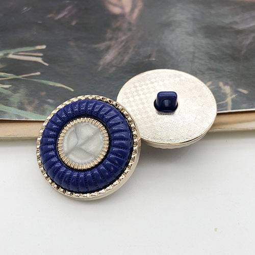 Blue 25mm double-ring resin button with metal shank, round design