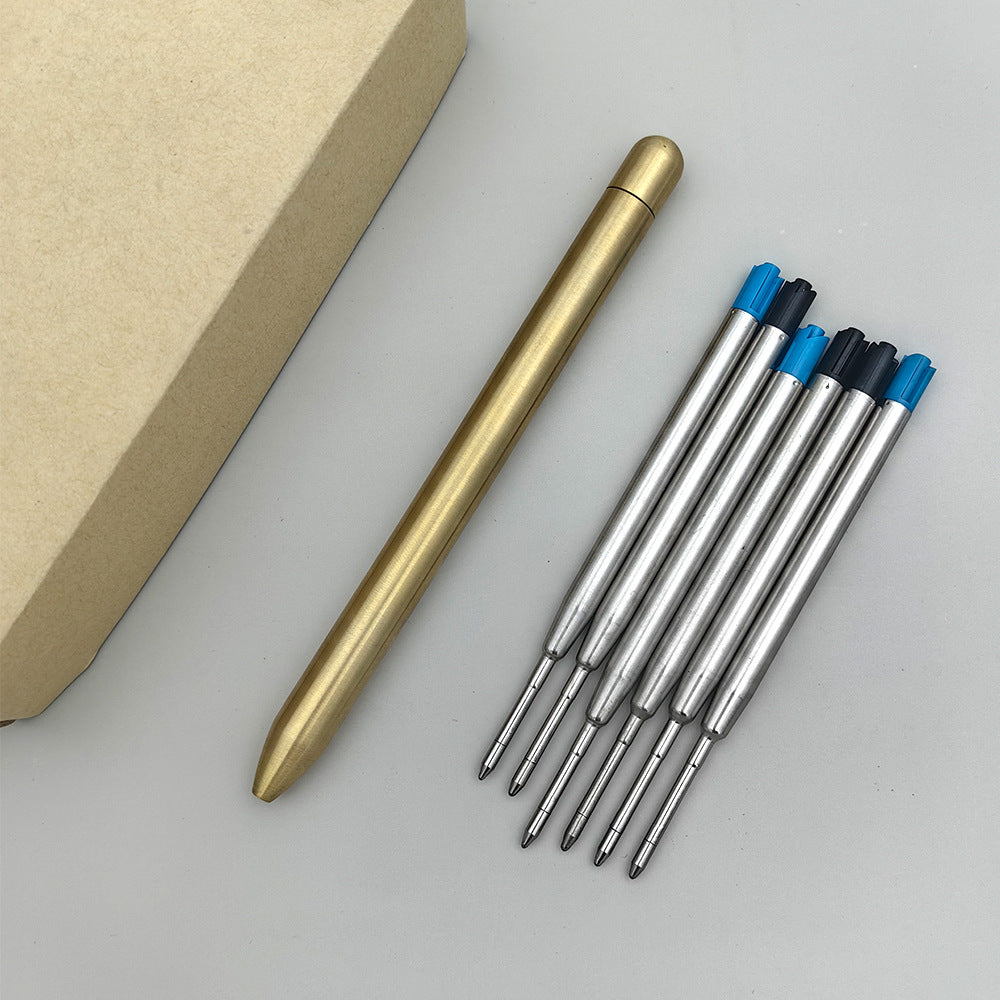 2pcs Solid Brass Mini Ballpoint Pen Metal Pocket Pen with Extra Refill