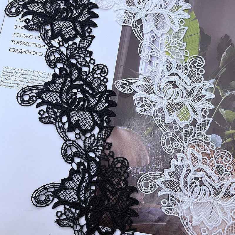 White 7.8cm embroidered lace trim with floral border