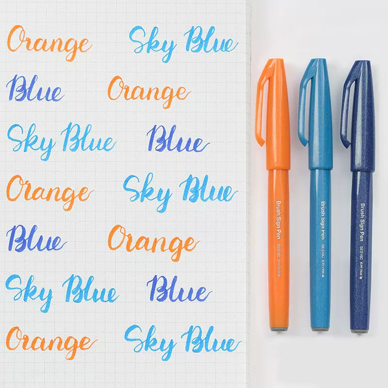 Pentel Fude Touch Sign Pen,Felt Pen Like Brush Stroke,3 Pack