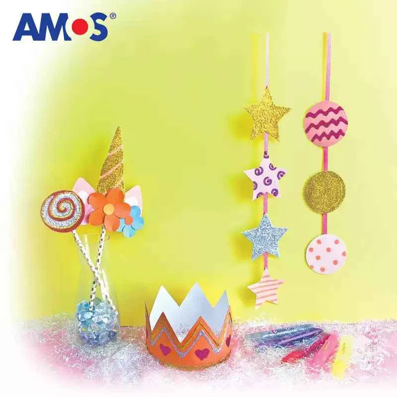 AMOS Classic Glitter Glue, 5/10 Colour Set