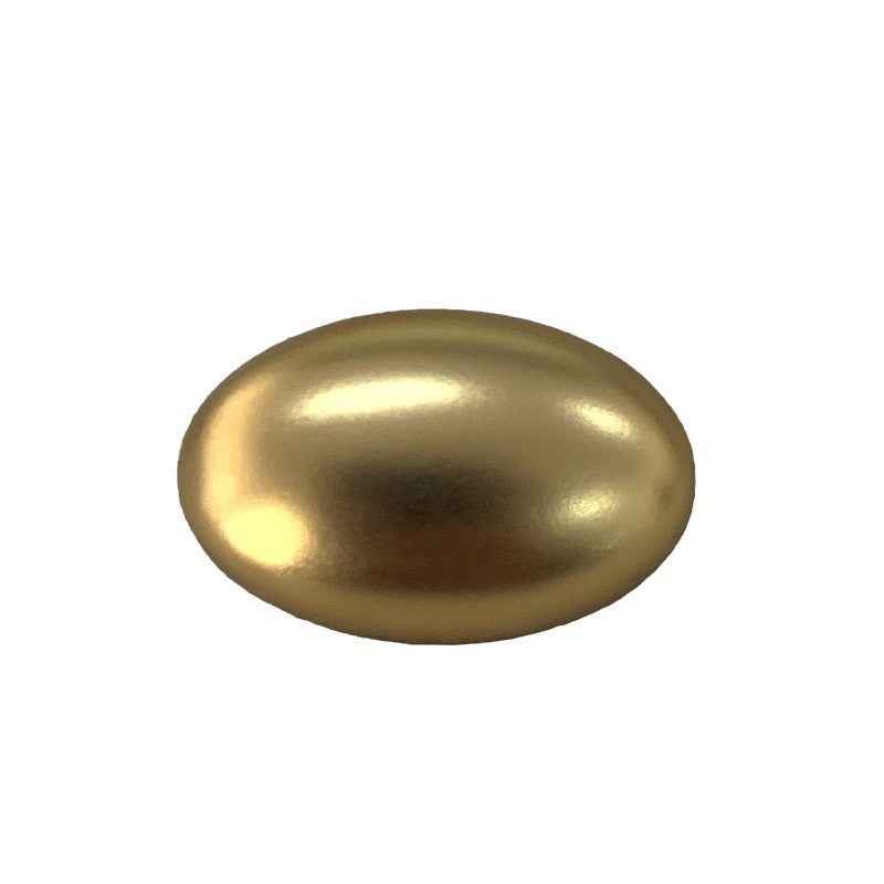 Oval gold alloy shank button, single shiny domed face, smooth finish