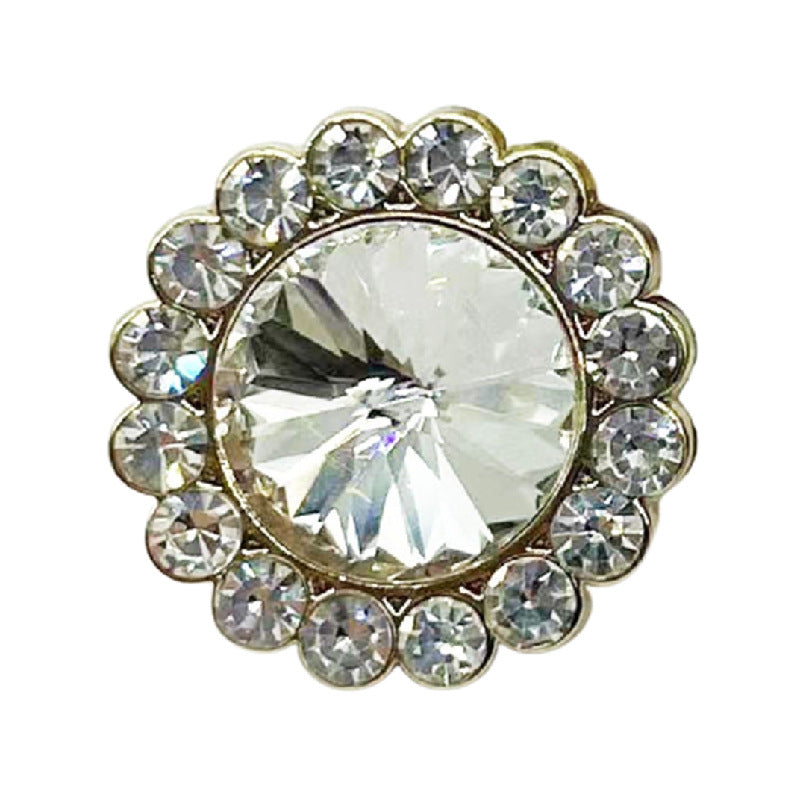 Rhinestone flower button with clear round center and gold-toned setting