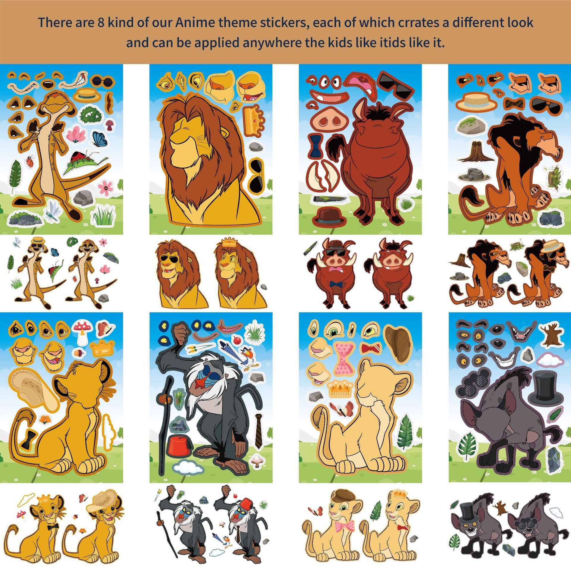 Make a Face Cartoon The Lion King Stickers for Kids 24 Sheets