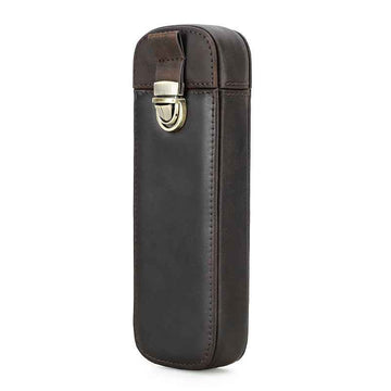 Leather 3-Fountain Pen Case Handmade Slide-Out Box with Clasp Closure
