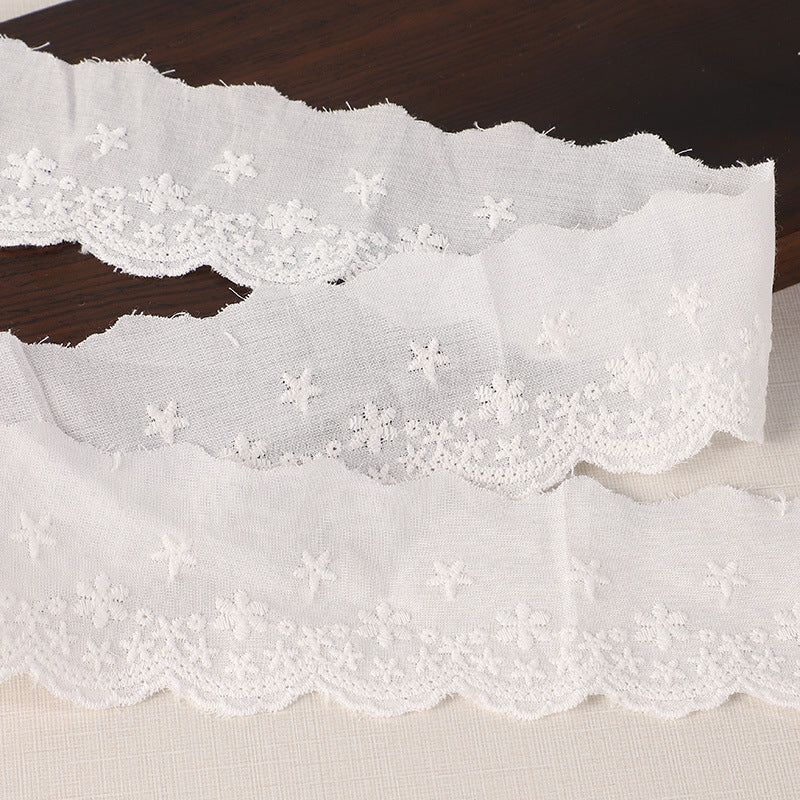 White cotton lace trim with star embroidery, 45mm width