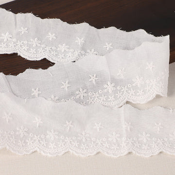 White cotton lace trim with star embroidery, 45mm width