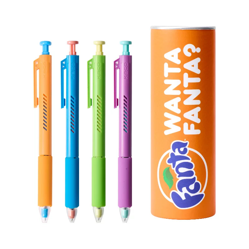 KACO x Fanta Limited Edition Click Gel Pen | Black Ink 0.5mm | 4-Pack in Collectible Can