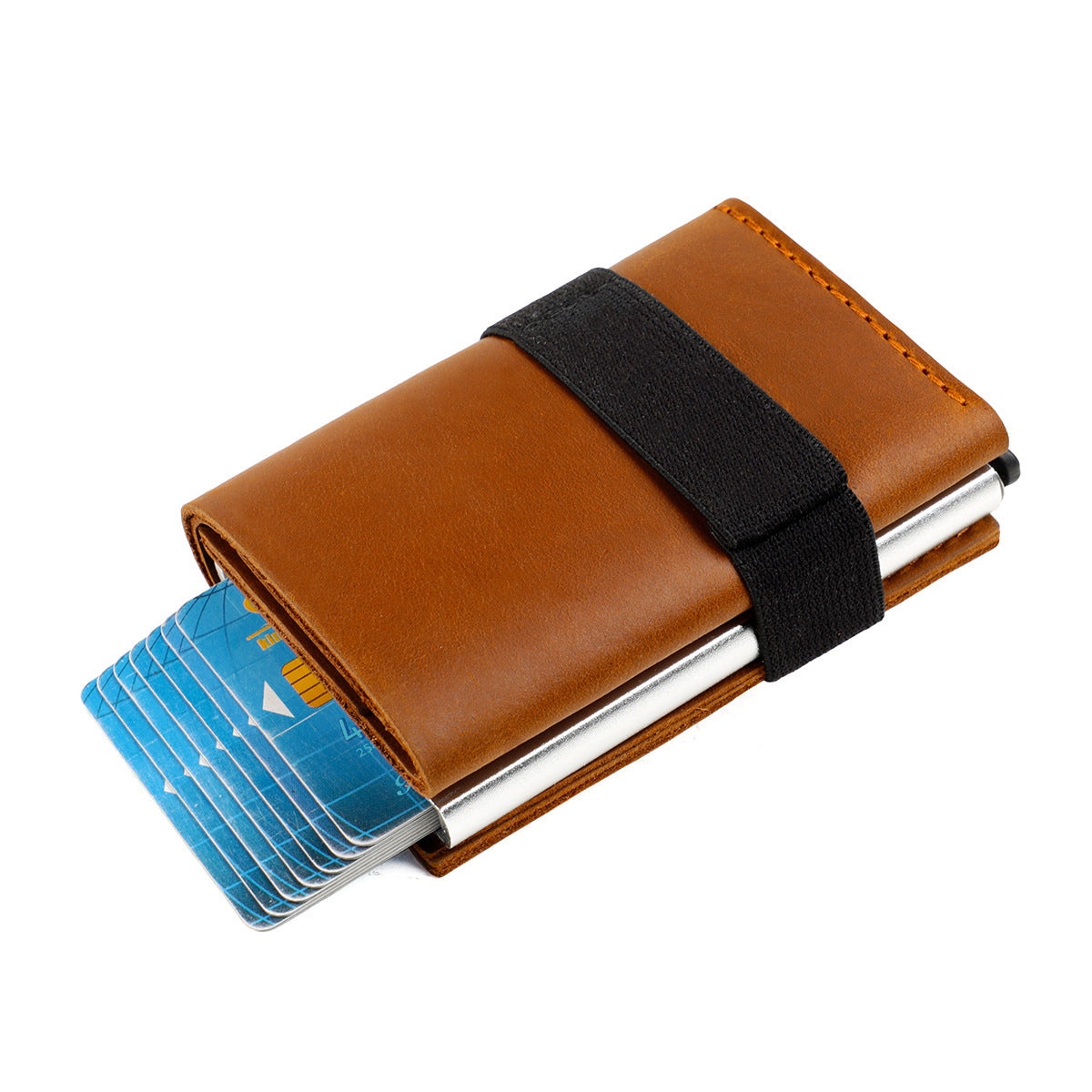 Leather RFID Blocking Card Holder Wallet Pop-Up Aluminum Case