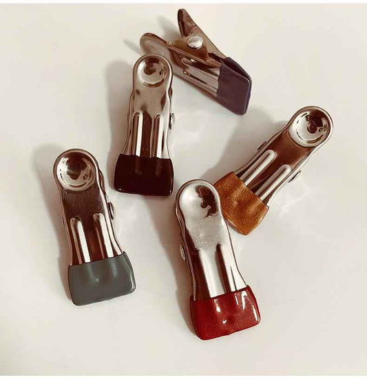 Leather Fabric Stainless Steel Clamp Clips with Rubber Sleeve 10pcs
