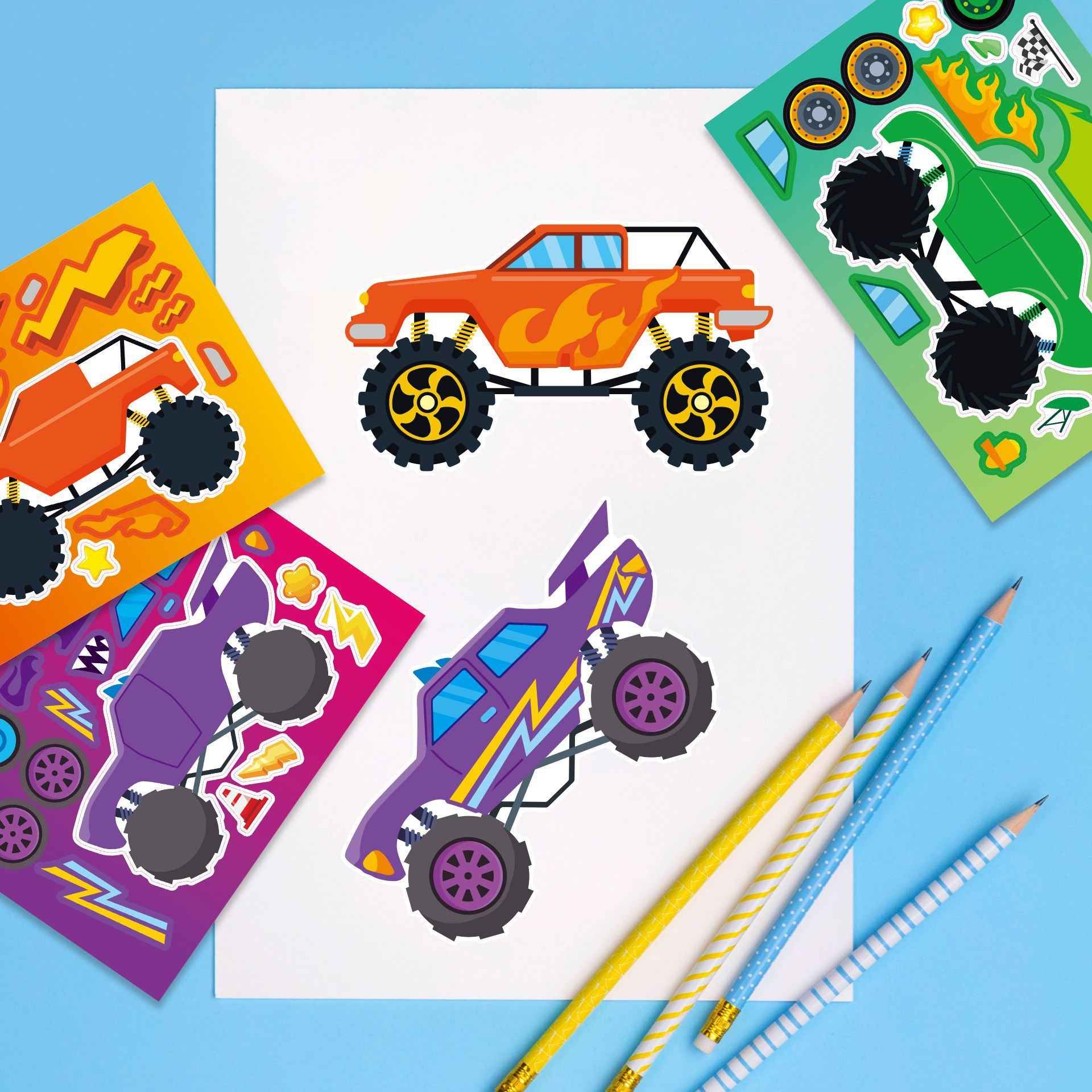Make a Face Cartoon Monster Truck DIY Stickers for Kids 24 Sheets