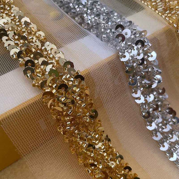2cm gold & silver mesh sequin lace trim, beaded sequins, 5 yards