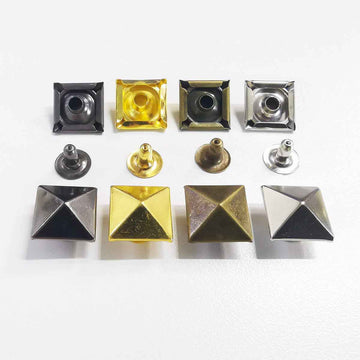 6–12mm brass pyramid stud rivet buttons, square base with spike top, mixed finishes