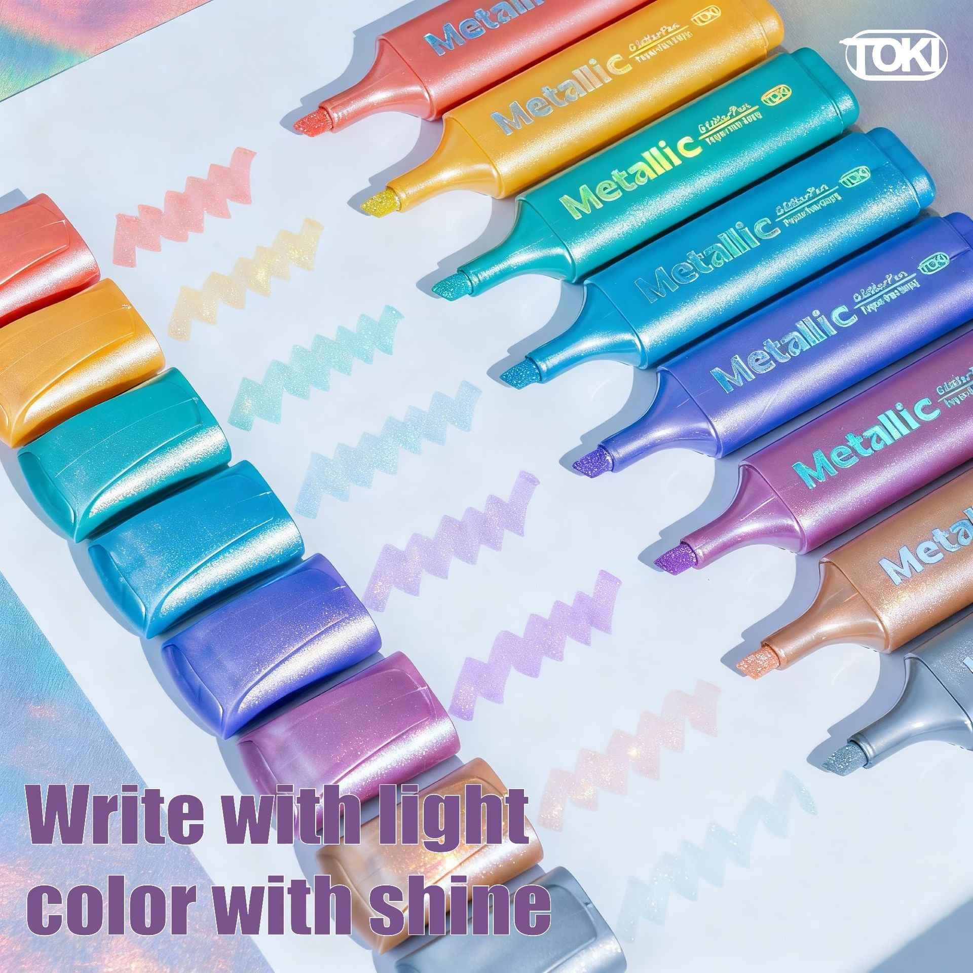 TOKI Metallic Highlighters Set 8 Glitter Color Markers