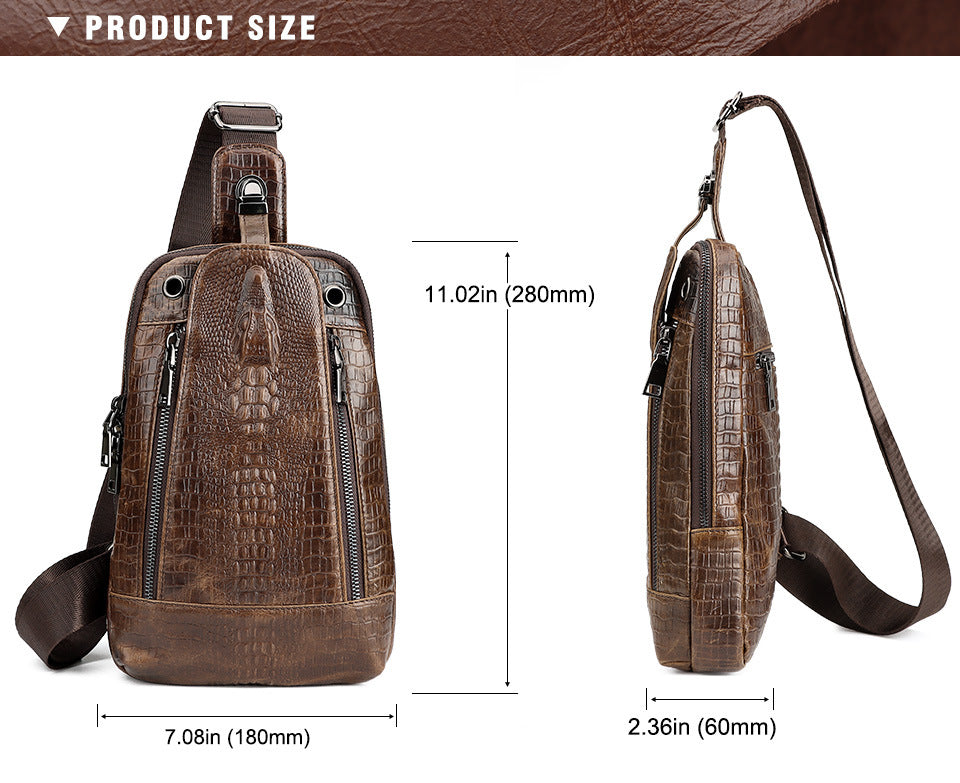 Alligator Print Leather Men's Crossbody Sling Bag Chest Pack