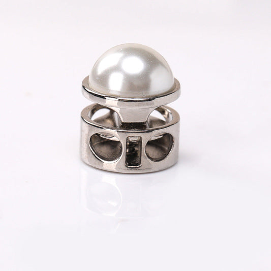 Pearl Texture Grenade Two-Hole Cylinder Metal Spring Drawstring Cord Lock – 20Pcs Silver