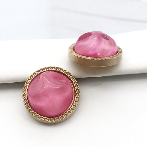Rosé stone round coat buttons, metal shank, pink center, 25mm diameter (pair)